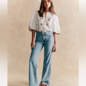 Sezane Anton blouse embroidered roses limited edition